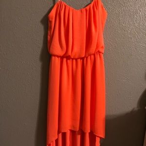 neon orange gently used high low dress